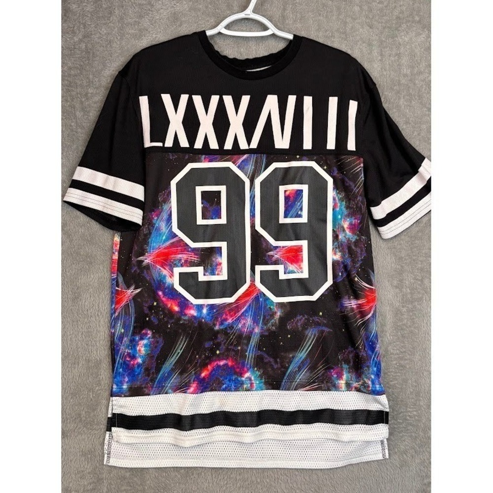 MASTER PIECE Mens 99 Galaxy Print Jersey Style T Shirt Black White Size M